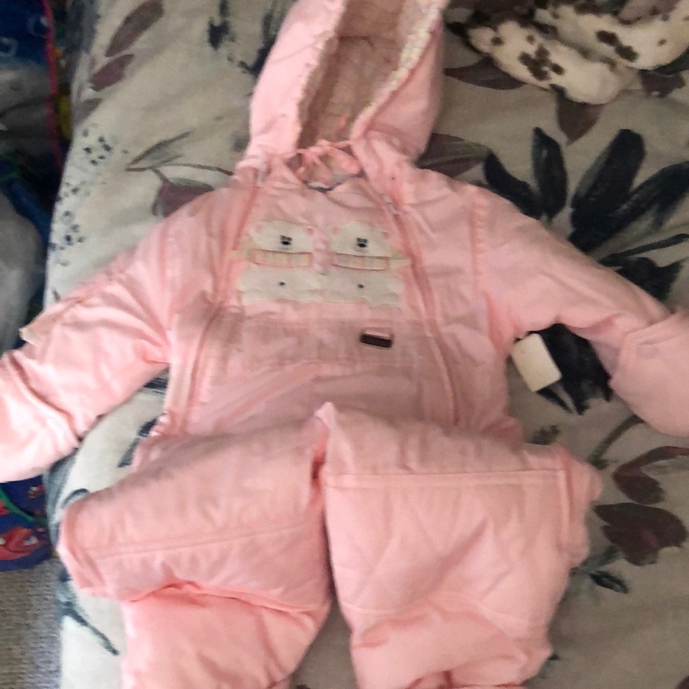 Kute Kiddie by ROTHSCHILD Cute Pink Baby Snowsuit with Bear Design